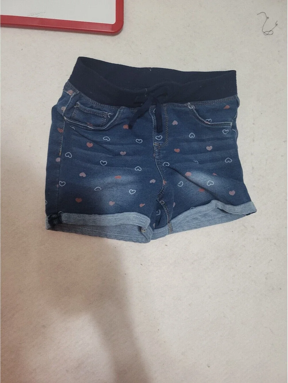 Girls' Denim Shorts with Heart Print Size 14/16 Large